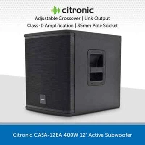 Citronic 12" 400W Active Subwoofer Bass Bin Cabinet DJ Disco Club CASA-12BA - Picture 1 of 5