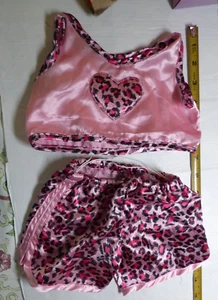 Build A Bear/Teddy Pink Black leopard Print Heart Pajamas + Slippers-Pristine! - Picture 1 of 9