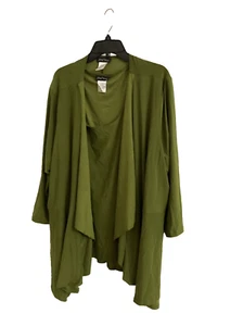 Slinky Brand 2 Pc Set Open Front Cardigan & Tank Top Size S 3/4 Sleeve, Olive, 2 - Picture 1 of 2