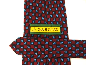 J. Garcia Mens Necktie Tie Lunch Burgundy Red Blue Geometric 58" Career - Picture 1 of 6