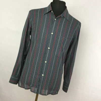 Vintage S Sm F. Francois Pinet Paris Shirt Blue Red Stripe Button Down Front H7 - Image 1 of 4