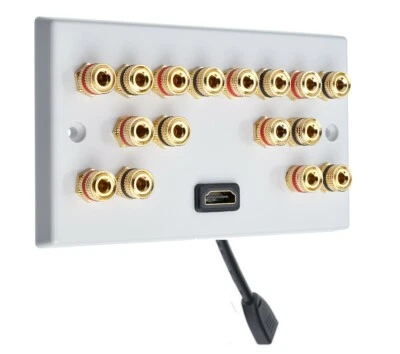White 7.0-1H Speaker Wall Plate + 1 HDMI. 14 Gold Binding Posts Non-solder - Image 1 of 2