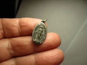 Vintage Sterling Silver Mother Mary Miraculous Medal Religious Charm Pendant - Picture 1 of 4