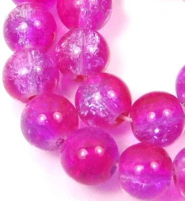 8mm Czech Glass Crackle Cracked Round Beads - Two tong - Magenta/ Blueish Crysta - Image 1 of 2