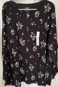 Croft & Barrow Women's Plus Size 3X Black & White Crew Neck Tee Long Sleeve NWT - Picture 1 of 3