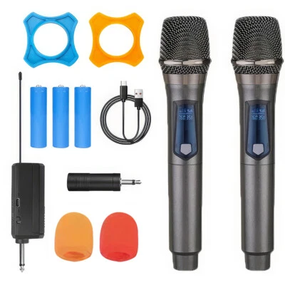 2x UHF Funkmikrofon mit Empfänger Kabellos Wireless Karaoke Dynamikmikrofon NEU - Bild 1 von 4