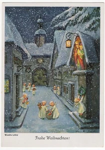 AK Weihnachten, kleine Engel mit Geschenke in Ortschaft, Maria mit Jesus - Bild 1 von 2