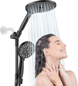 Dual Shower Heads with Handheld Spray, 7.5" Rainfall Head Matte Black - Picture 1 of 8