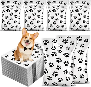 120 Pcs Paw Print Bags White Plastic Dog Birthday Gift Bag Bulk Dog Goodie Ba... - Picture 1 of 7