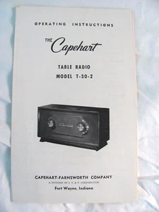 Vintage Capehart Table Radio Model T-30-2 Operating Instructions & Specification - Picture 1 of 6