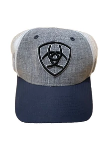Ariat Logo Trucker Hat Mesh Back Cap SnapBack Blue Gray New without Tags - Picture 1 of 4