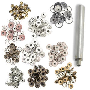 Brass Jeans Buttons Rivets with Fixing Hand Tool Jacket Handbag Purses 10-100pcs - Picture 1 of 12