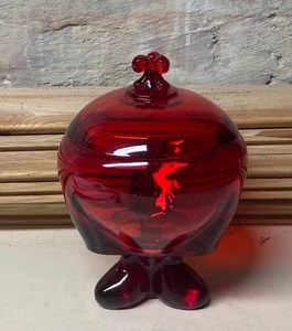 Vintage Viking Art Glass #1207 THREE FOIL Ruby Red Covered Candy Dish 8" T MCM - Picture 1 of 5