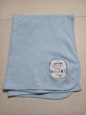 Baby Mink Thermal Cotton Blanket Blue Let's Go Explore A New Galaxy - Image 1 of 3