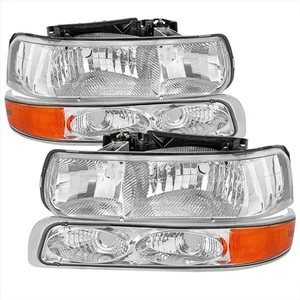 For 99-02 Silverado 00-06 Tahoe Suburban Chrome Headlights +Turn Signals w/Amber - Picture 1 of 2