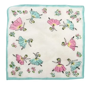 Vintage Ballerina Tänzerin Taschentuch Taschentuch rosa gelb blau grün weiß Bettwäsche - Bild 1 von 3