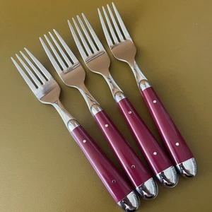 4 Tafelgabeln PALETTE Cranberry von Oneida Edelstahl Besteck Kunststoff NEU - Bild 1 von 4
