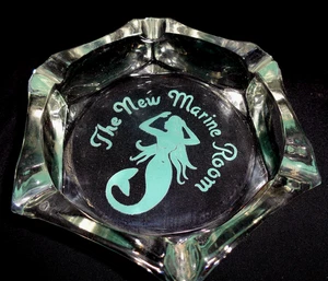 Vintage Marketing Glass Ashtray "The New Marine Room" MCM Mermaid Cigar Cigarett - Picture 1 of 5