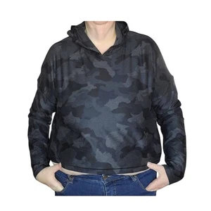 NEW Yogalicious Lux Size XL Cropped Lightweight Hoodie Thumbholes Black Camo - Picture 1 of 8
