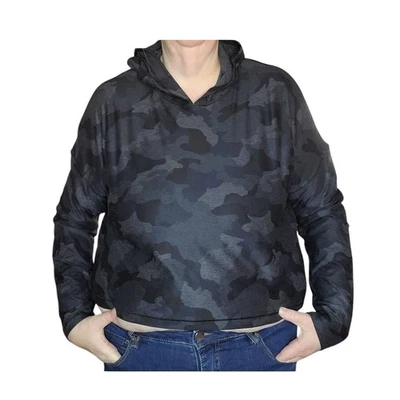 NUEVO Yogalicious Lux Talla XL Recortado Ligero Sudadera con Capucha Agujeros para los Pulgares Negro Camuflaje Foto 1 de 4