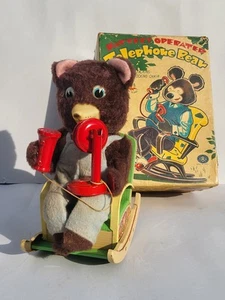 Tin Toy 1950's Masudaya-Japan TELEPHONE BEAR (Rocking chair) bat.op. in or. box. - Imagen 1 de 21