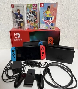 Nintendo Switch Konsole mit Joy-Con Neon-Rot/Neon-Blau + 3 Spiele + SD Karte - Bild 1 von 3