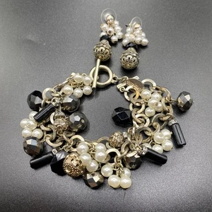 White House Schwarzmarkt Strass Kristall Armband Ohrring Set Kunstperlen - Bild 1 von 5