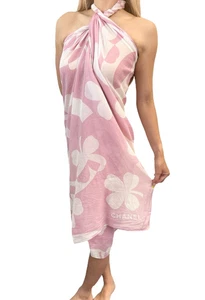 CHANEL Vintage CC Mark Logo Scarf Wrap Shawl Pink White Cotton See-through - Picture 1 of 10