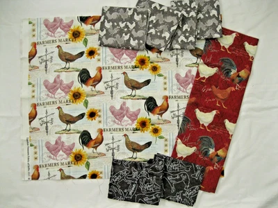 Lot of Chicken Quilt Fabric  2.5 yds total (FQs 1/2 yds) Farmhouse Country - Image 1 of 4