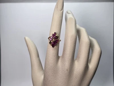 Vintage 14K Yellow Gold Ruby and Diamond Cluster Ring, Size 6.25 - Image 1 of 4