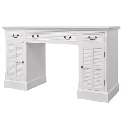Double Pedestal Computer Desk Table Home Office Study Furniture White vidaXL - Image 1 of 3