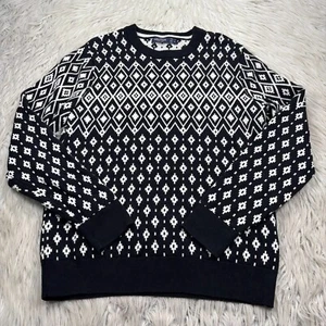 Nautical Men's M Black White Geometric Crew Pullover Sweater Cotton - Picture 1 of 4