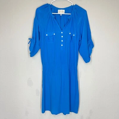 Vestido blusa corta de seda para mujer Yumi Kim talla M manga 3/4 cuello en V azul Foto 1 de 4