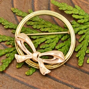 14k Yellow & Rose Gold Bow/Ribbon Pin/Brooch - Picture 1 of 3