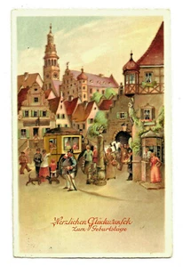 German 1941 Happy Birthday Greeting - Artist Village Scene Pictured Post Card - Picture 1 of 2
