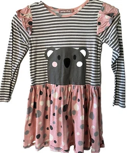 Jelly the Pug-sz 7-dress-striped-knit-Bear-pink-Gray-polka Dots - Picture 1 of 5