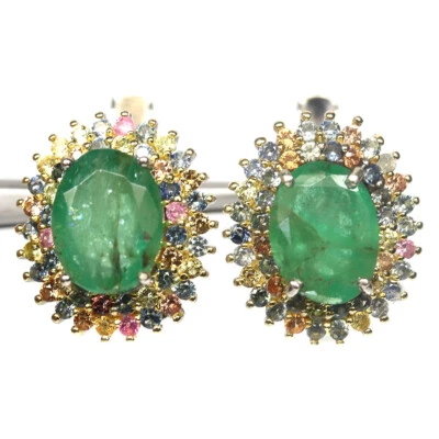 Unbeheizte 7 x 9 Mm Grüne Smaragd- Und Fancy-Saphir-Ohrringe 925 Sterlingsilber - Bild 1 von 4