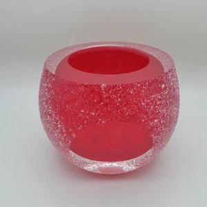 Red Sommerso Geode Candle Holder Tealight Votive Clear Frosted Sugar Texture 4" - Picture 1 of 19