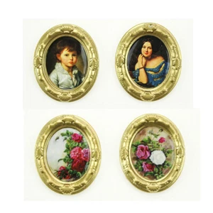 4 Stück Maßstab 1:12 Puppenhaus Miniatur Bild Gold Vintage Rahmen Dekor Zubehör - Bild 1 von 9