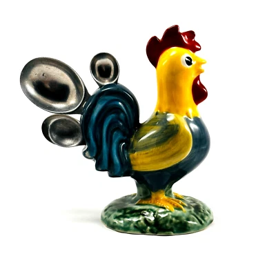 Rooster Measuring Spoon Holder with 4 Vintage Metal Measuring Spoons Vintage  - Image 1 of 4