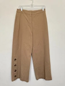 Hugo Boss Tabota Wide Leg Trousers Side Buttons Tan Beige Workwear Women's 6 NEW - Picture 1 of 11