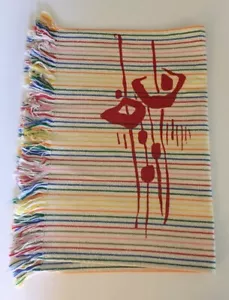 4 Mid Century Style Multicolored Placemats 22” Red Abstract Lotus Accent Fringed - Imagen 1 de 7