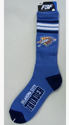 Okalhoma City Thunder Socks Large Size 10 to 13 4 Stripe Cover