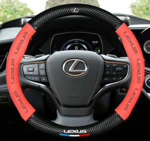15" PU Leather+Carbon fiber Steering Wheel Cover For 1990-2025 Lexus All models - Picture 1 of 15