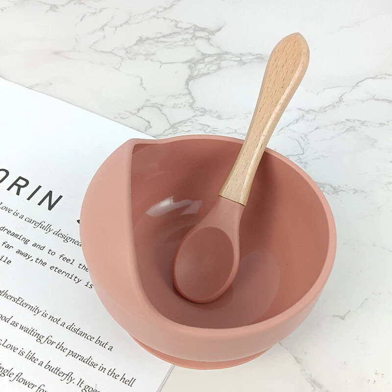 Ventosa de silicona tazón de comida complementario para bebé de grado alimenticio juego de cuchara 1x Foto 1 de 4