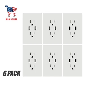 Outlet with USB High Speed Charger 4.8A Charging Capability, USB outlet 6pack - Picture 1 of 6