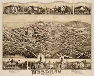 Affiche - Carte illustrée ancienne Needham MA (1887) - Photo 1 sur 21