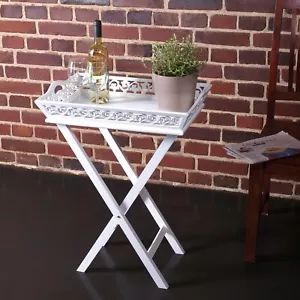 TABLETT MIT TISCH "LANDHAUS" | weiß, Holz, 63cm | Beistelltisch, Serviertablett - Bild 1 von 6