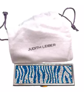 Spectacular Judith Leiber Rhinestone Blue & Crystal Striped Purse Mirror - Picture 1 of 3