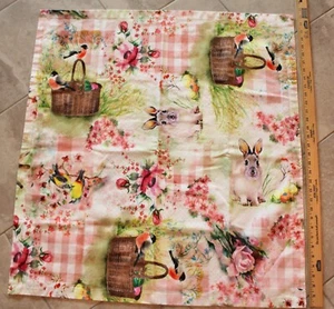 Vintage Sander Small Square Cotton Tablecloth Colorful Birds & Baskets 23" x 23" - Picture 1 of 6
